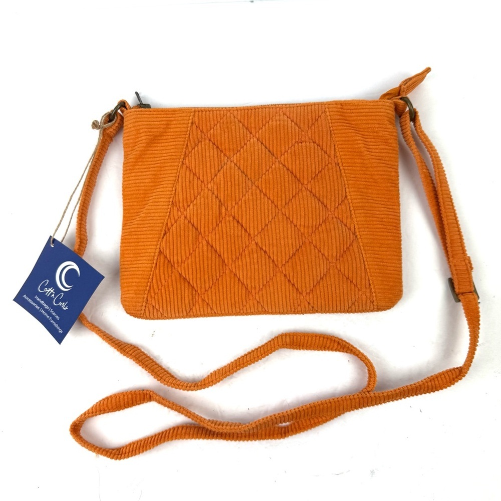 CottnCurls Handbag Tuscan Sling Crossbody Bag Orange Corduroy Brand‎ New